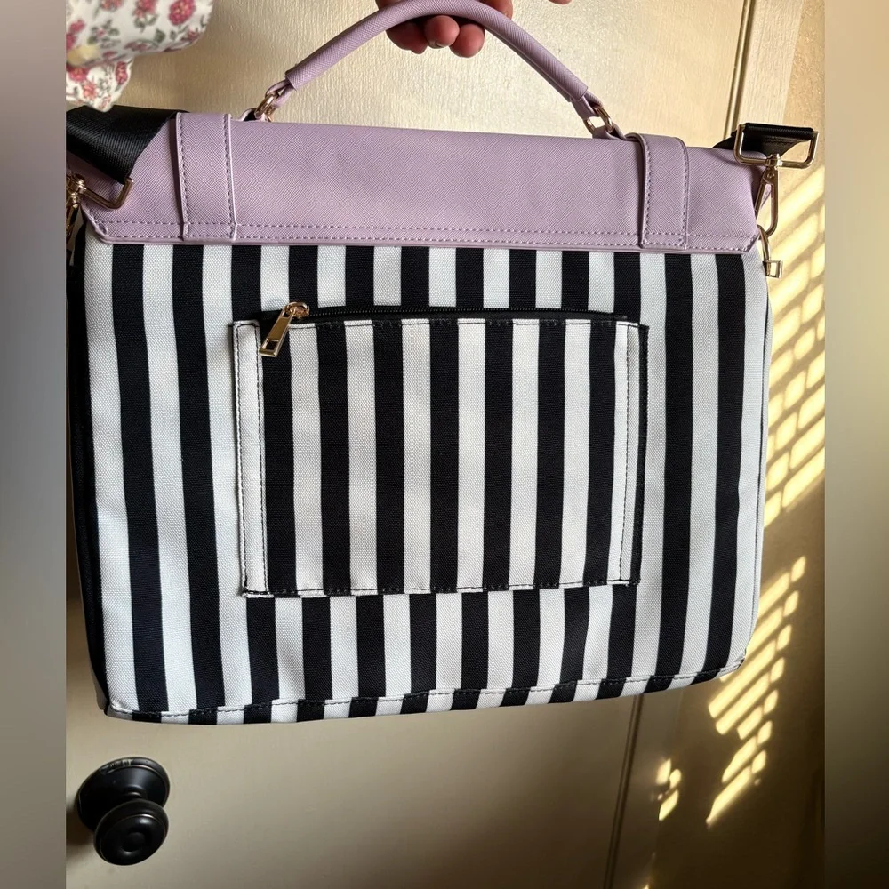 Matein Lavender Stripe Laptop Bag with Bow Accent